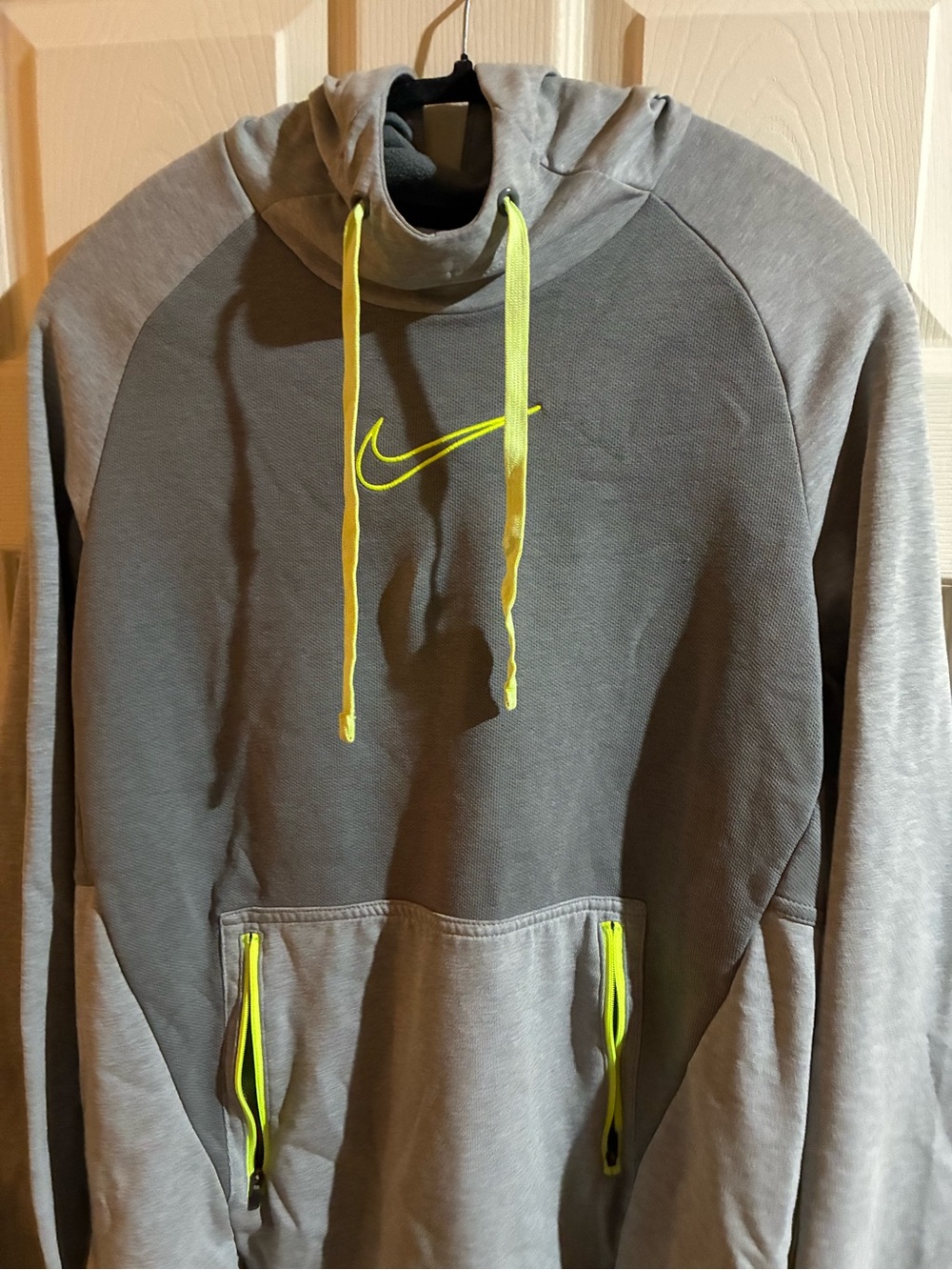 Nike Men’s Gray Hoodie with Neon Yellow Trim
